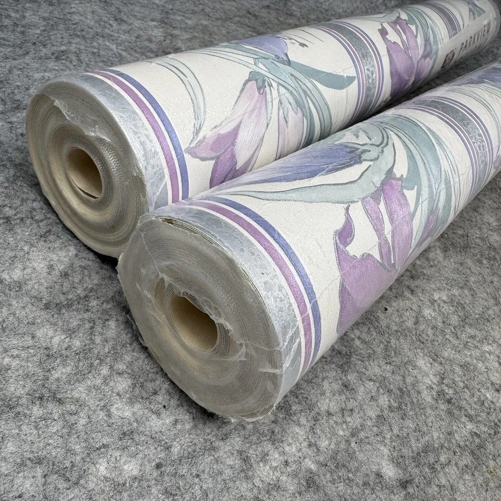 Vtg Floral Cottagecore Pre Pasted Wallpaper Vinyl Wallcovering 57 sqft Garden
